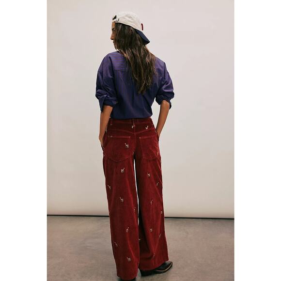 NWT FREE PEOPLE We The Free Clifton Cord Wide-Leg Jeans $228 Red DEER DARLIN 28 - Picture 4 of 5
